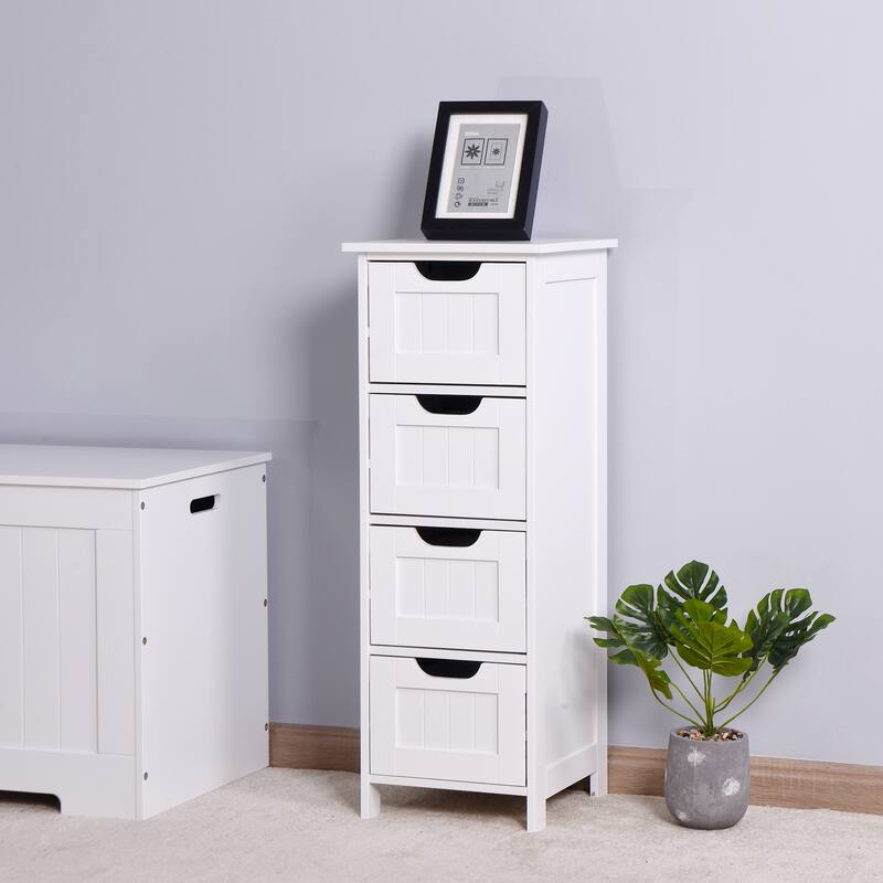 White Bathroom Floor Freestanding Storage Organizer with Pullout Drawers Square