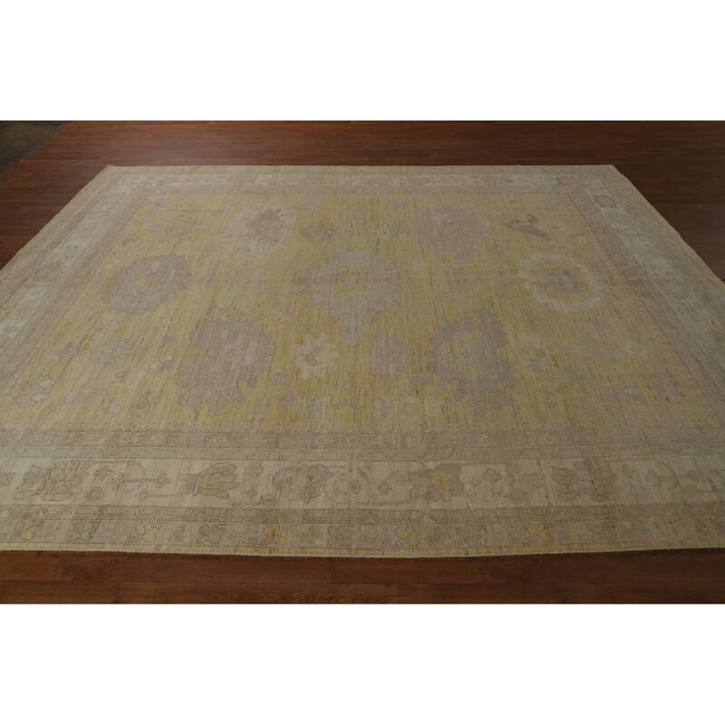 Vegetable Dye Oushak Turkish Area Rug Handmade Yellow Wool Carpet - 8'3" x 9'10"