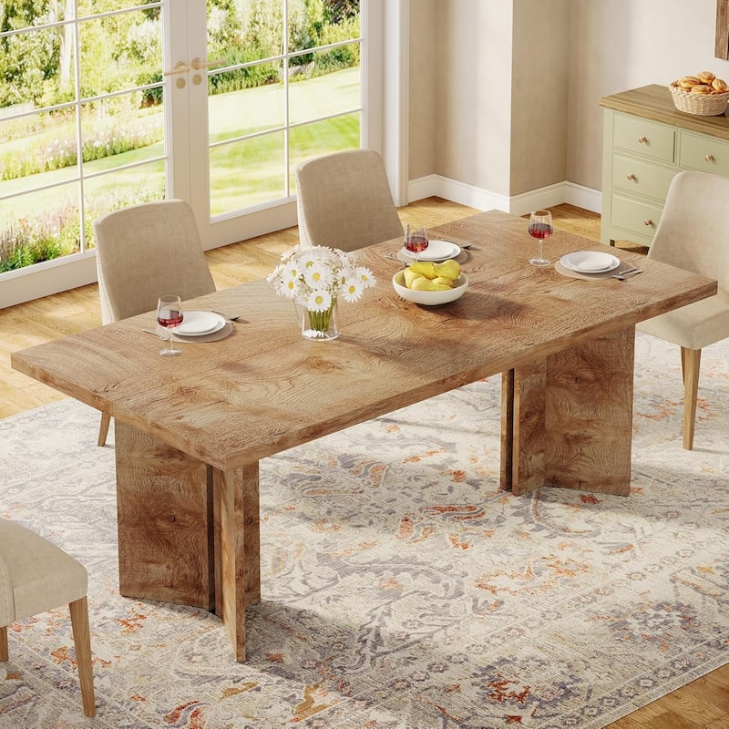 63-inch Rectangle Wooden Dining Table with Large Tabletop and Heavy Duty Legs for 4 to 6 People - Light Brown