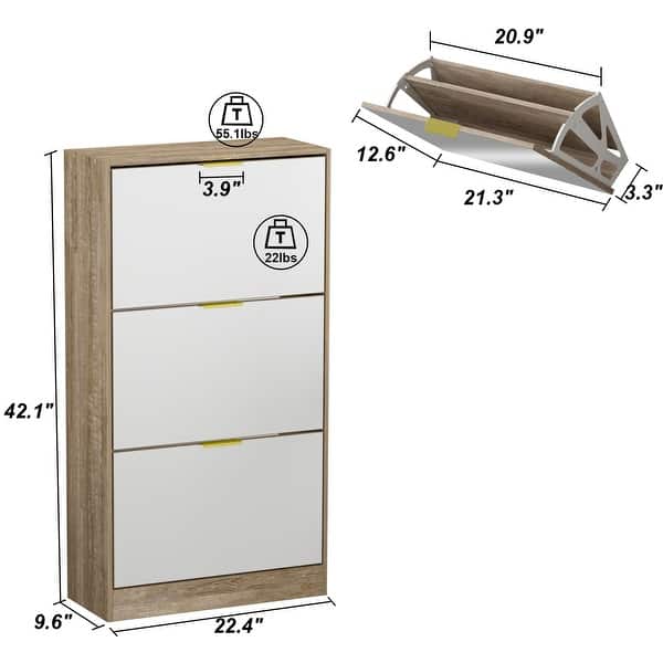 dimension image slide 2 of 3, Timechee Mirrored Flip Drawer Shoe Cabinet Storage Cabinet Organizer