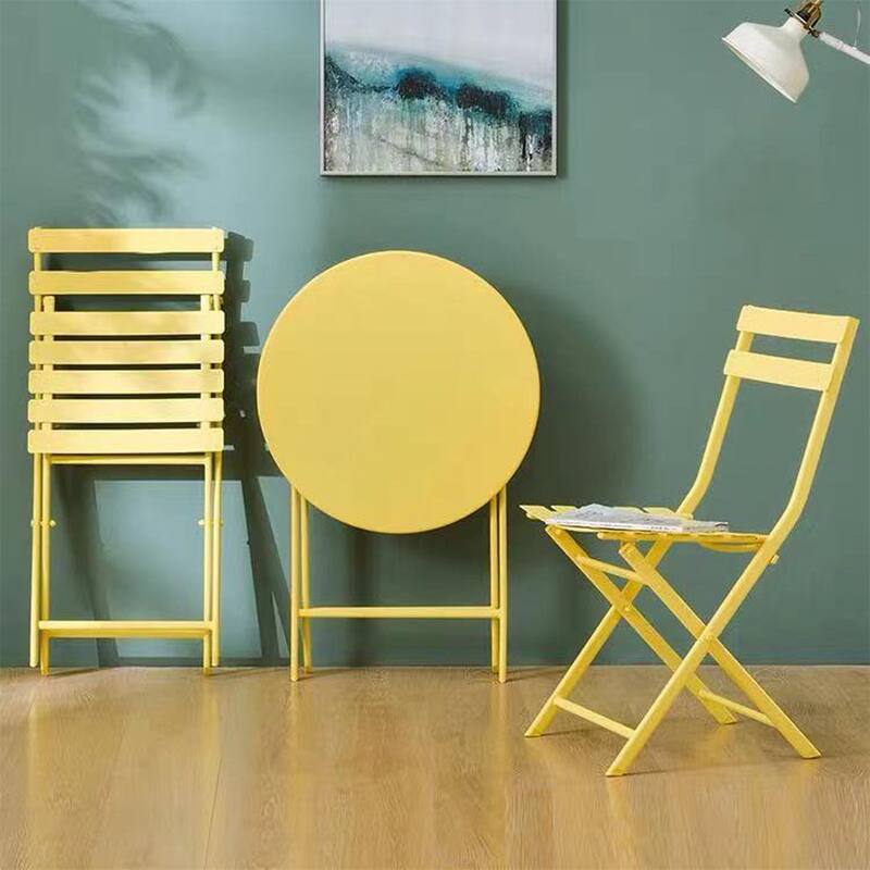 3 Piece Foldable Outdoor Metal Bistro Set with Round Table and Chairs