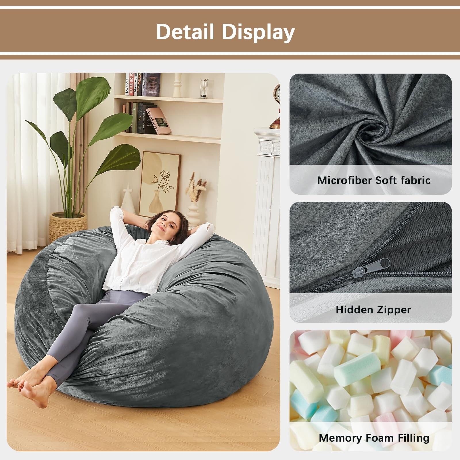 Aazon.co: 3 Ft Bean Bag Chair, Eory Foa Bean Bag Chairs For Adults