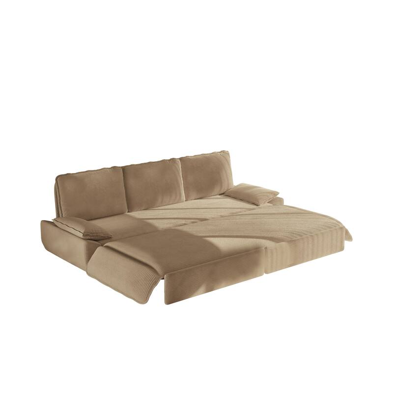 GDFStudio - Corduroy 94.5" 3-in-1 Convertible Sleeper Sofa with Pull-Out Bed