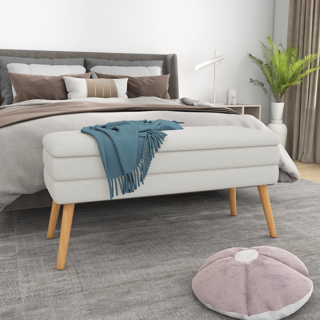 Modern Linen Storage Bench Upholstered Ottoman