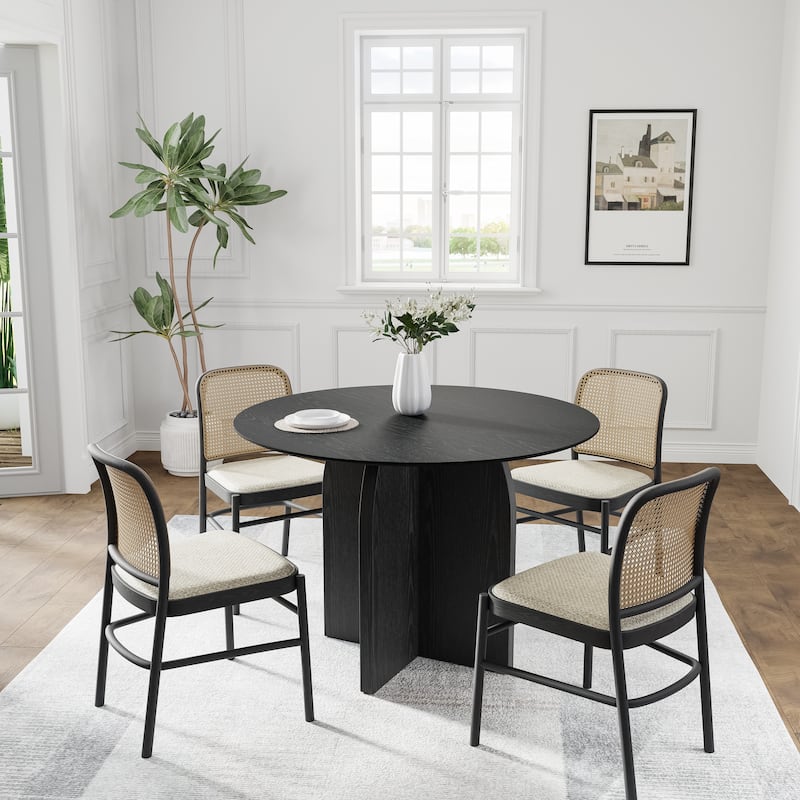Solid Wood Round Dining Table for 4-8 People Nordic style - 42*30 - Black