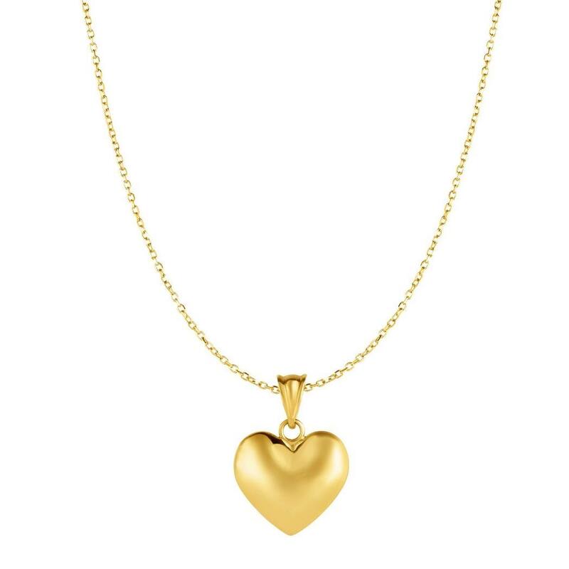 Curata 10K Yellow Gold 18-inch Satin Puffed Heart Pendant Necklace (15mmx21mm)