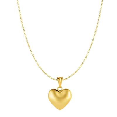 Curata 10K Yellow Gold 18-inch Satin Puffed Heart Pendant Necklace (15mmx21mm)