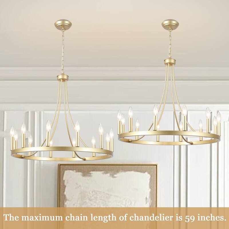 12-light Rustic Farmhouse Wagon Wheel Chandelier Candle Dining Room Lighting - N/A