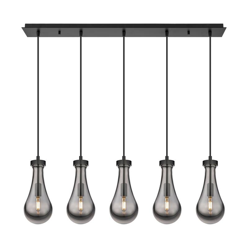 Innovations Lighting Owego - 5 Light 5" Cord Hung Linear Pendant - Matte Black/Light Smoke