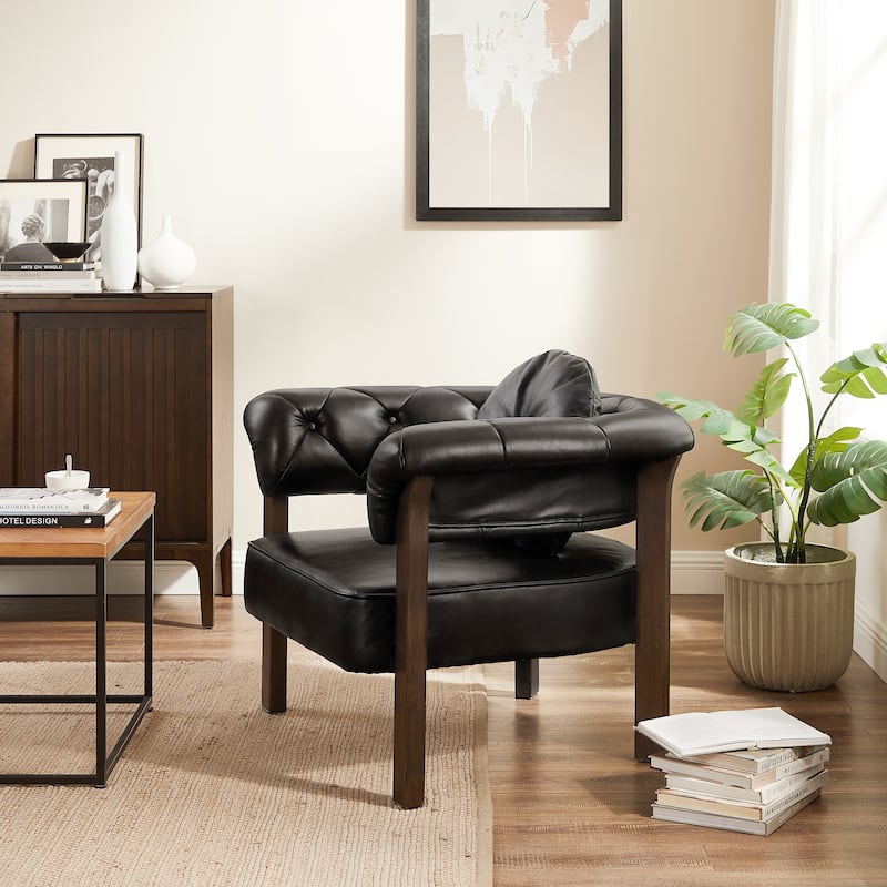 Art Leon Mid-century Top Grain Leather and Wood Accent Chair