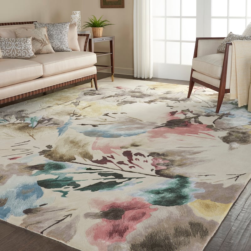 Nourison Hand-tufted Prismatic Modern Abstract Floral Area Rug - 9' 9" x 13' 9" - Beige/Multi - Rectangle