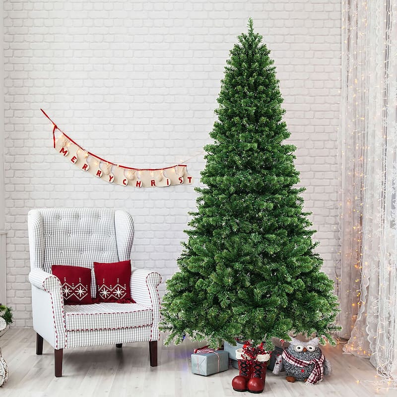 Gymax 8 FT Pre-Lit PVC Christmas Tree & Storage Bag w/ Warm White LED