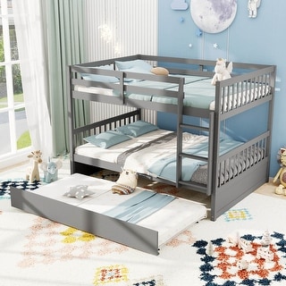 Costway Full over Full Bunk Bed Platform Wood Bed with Trundle &