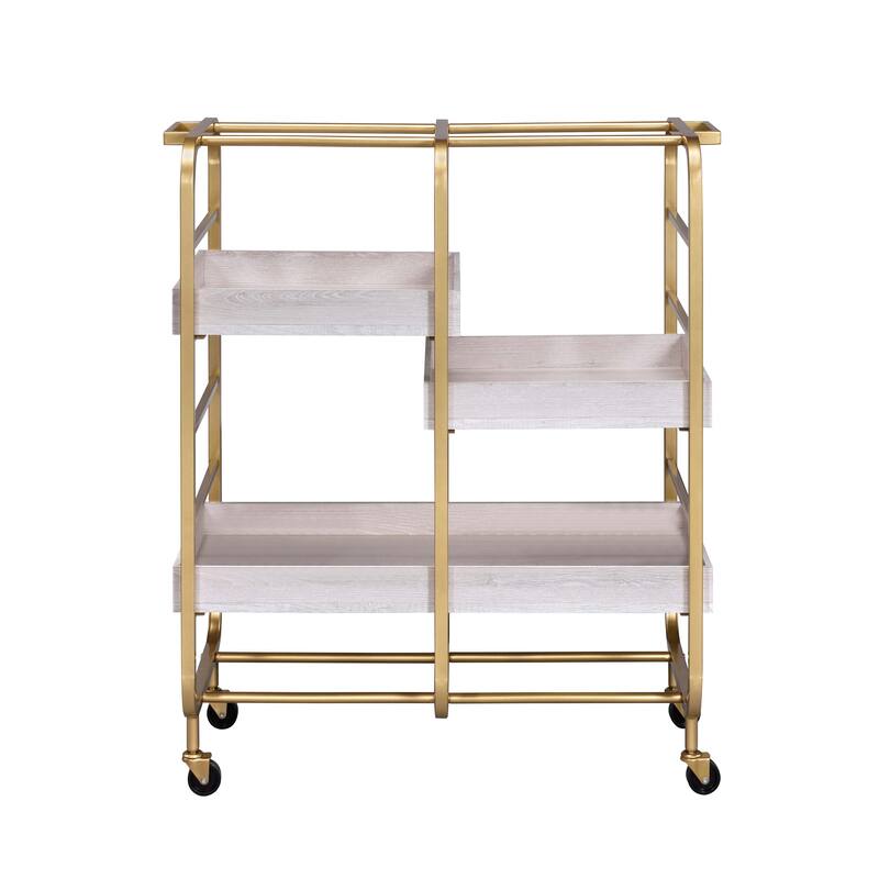 Black and Walnut Serving Cart with 3 Adjustable Trays
