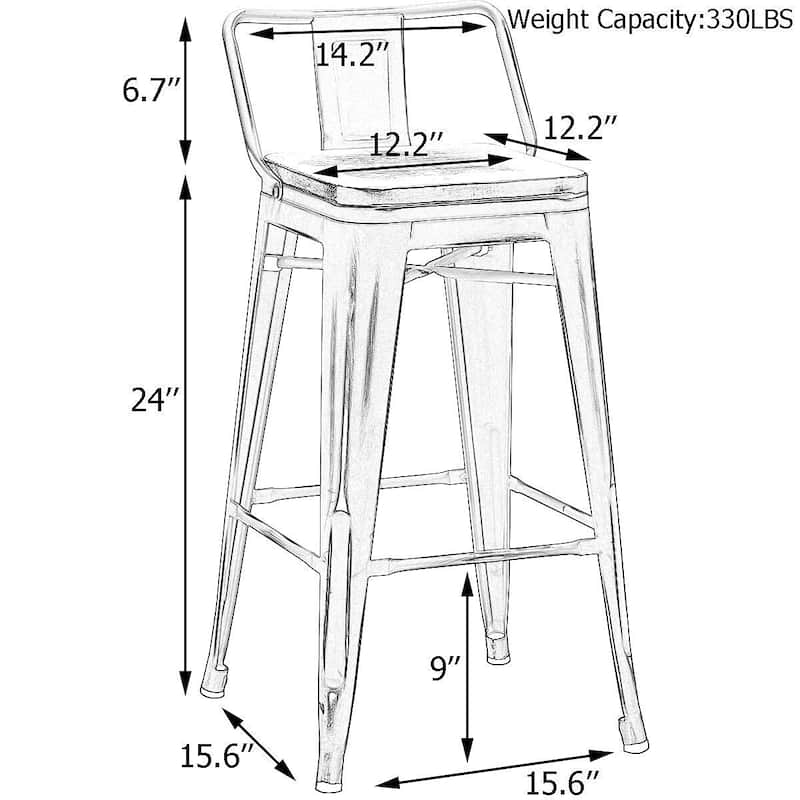 Andeworld Bar Stools 24 Inches Metal bar stools with backs Set of 4