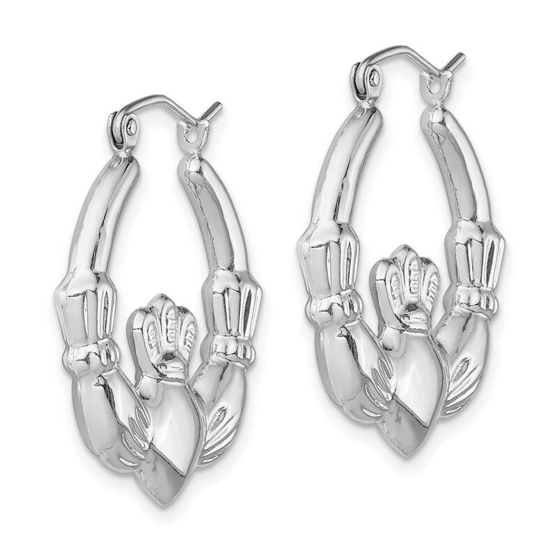 Curata 925 Sterling Silver Rhodium 25mm Irish Claddagh Celtic Hoop Earrings