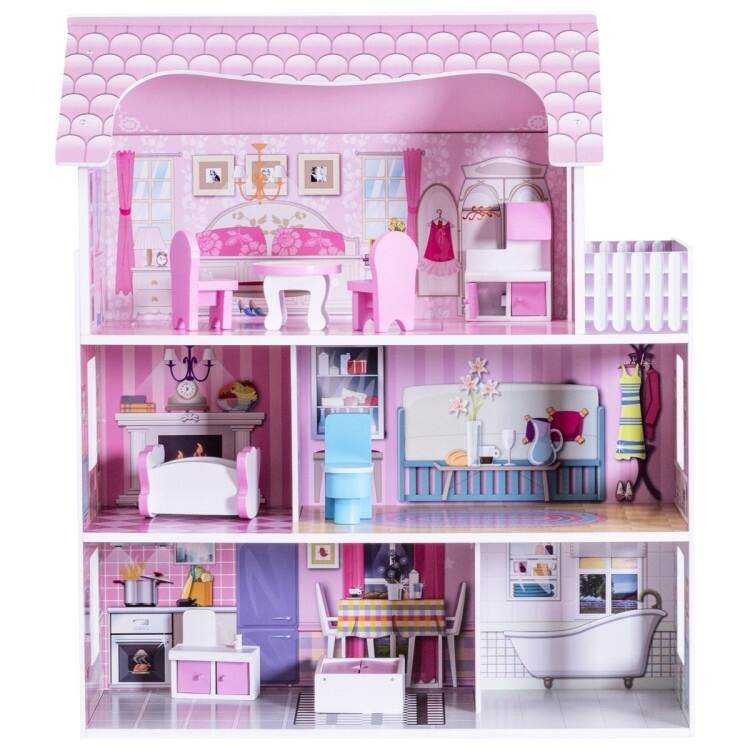 28" Pink Dollhouse with Furniture - 24" x 11" x 28"