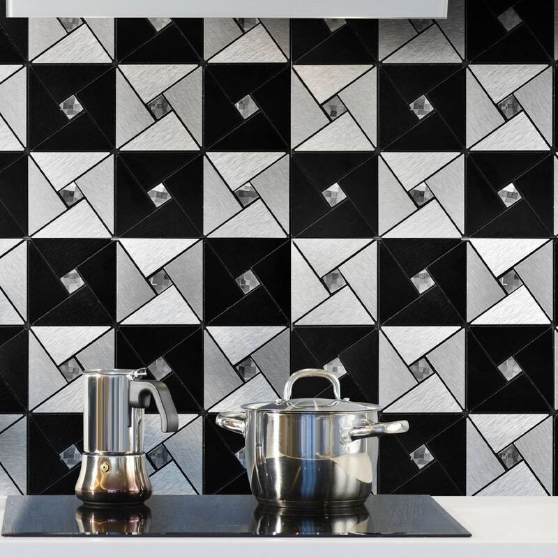 Art3d 10-Sheet Peel and Stick Backsplash Metal Mosaic Tiles for Kitchen, Aluminum Composite Tiles Stickers