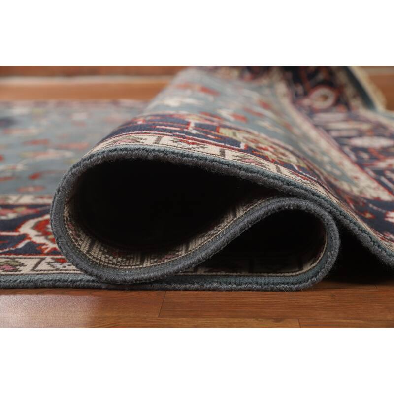 Hand Knotted Oriental 100% Wool Carpet Traditional Geometric Navy Blue & Blues Heriz (serapi) Area Rug - 11' 10'' X 8' 9''