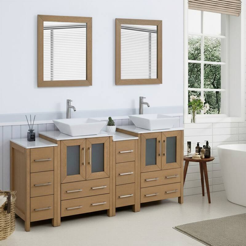 Vanity Art 72" Double Sink Bathroom Vanity Set with Engineered Marble Top and Free Mirror - 72 W X 18.5 D X 31.1 H