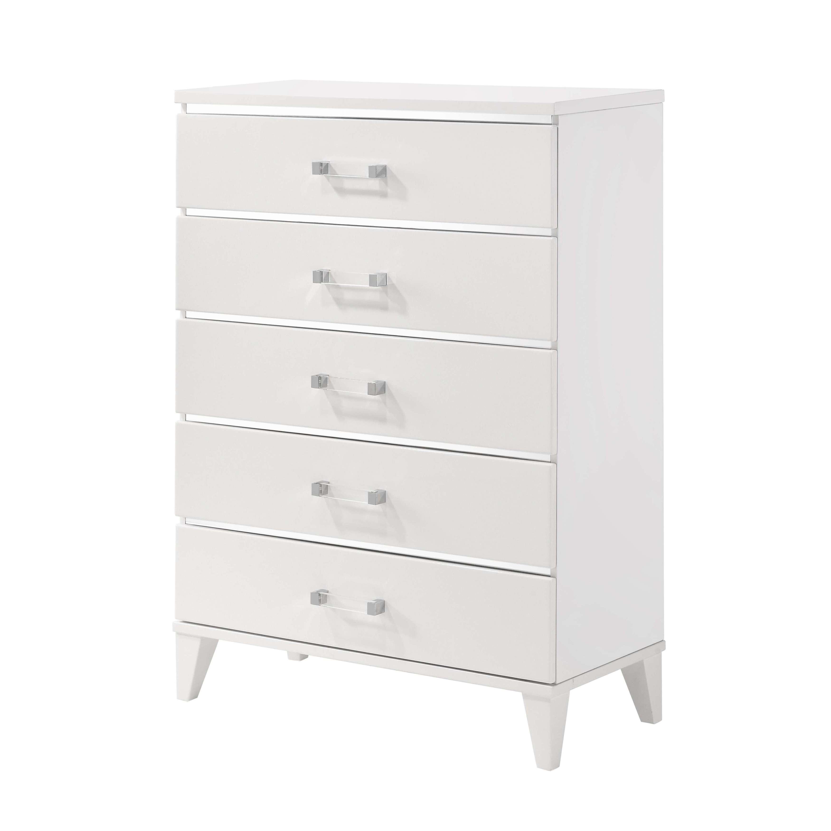 Modern and Stylish Glossy White Chest with 5 Spacious Drawers
