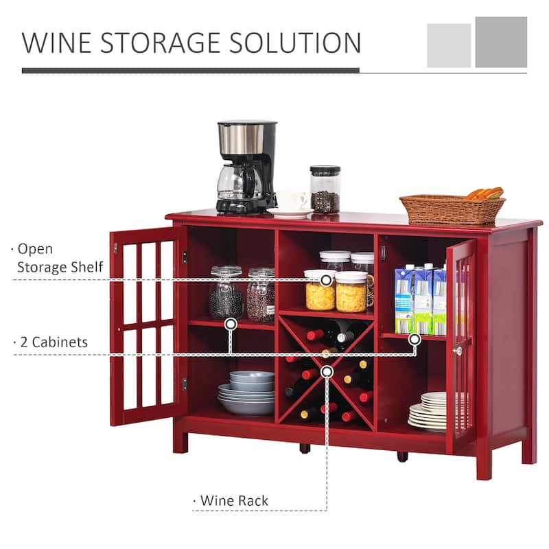 HOMCOM Serving Buffet Sideboard Cabinet with Open Storage, 12 Bottle Wine Rack, Framed Glass Doors and 2 Cabinets