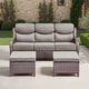 preview thumbnail 105 of 189, Pocassy Outdoor Wicker Sofa with Swivel Chair Fire Pit Table Furniture Set. Brown Wicker & Gray Cushion - 3 Pieces 3-Seat Sofa with Ottoman
