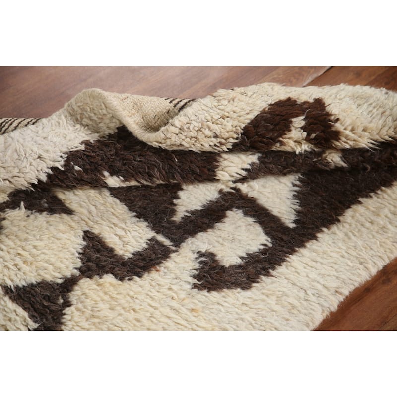 Anatolian Turkish Runner Rug Handmade Geometric Beige Wool Carpet - 3'3"x 12'5"