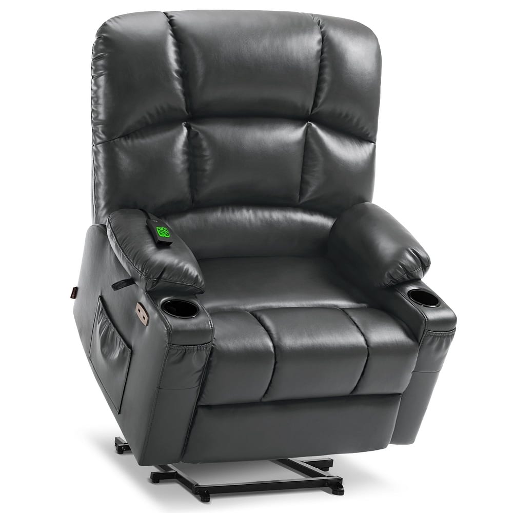 MCombo Large-Wide Lay Flat Dual Motor Power Lift Recliner Chair Sofa with Massage and Heat, Faux Leather R7688