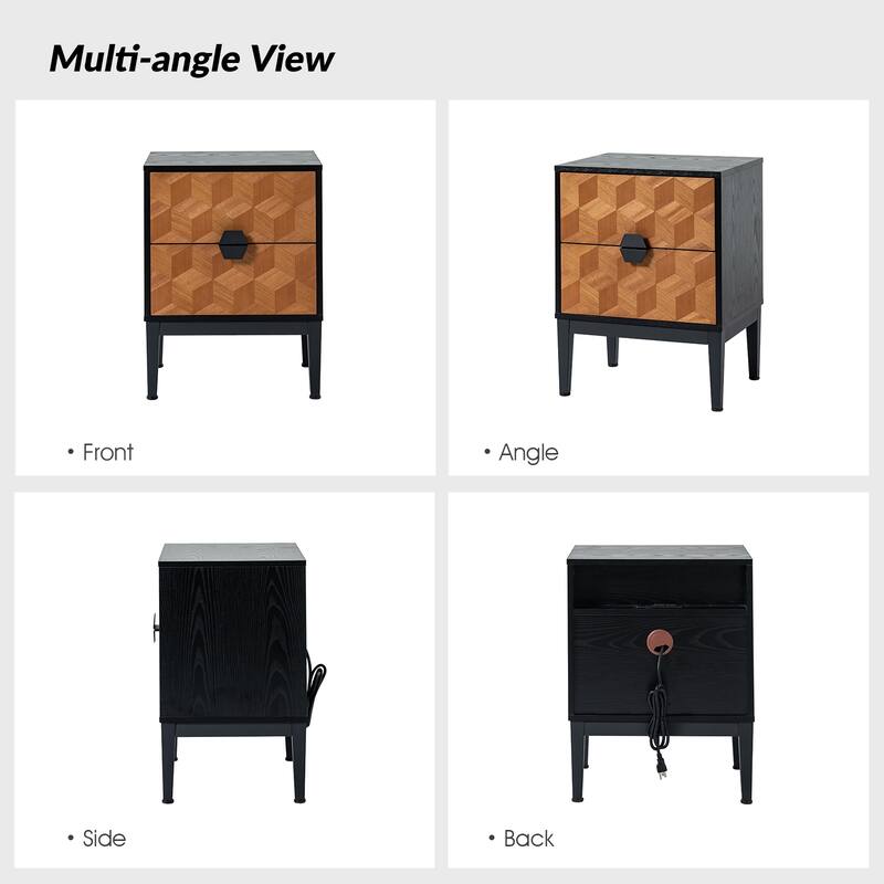 Apakah Modern 25"Tall 2-Drawer End Table with Charging Station and Adjustable Legs by HULALA HOME