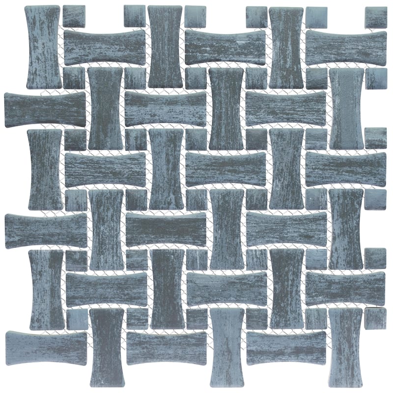 Merola Tile Cassis Dog Bone Basketweave Black w/ Black Dot 10" x 10" Porcelain Mosaic Floor and Wall Tile