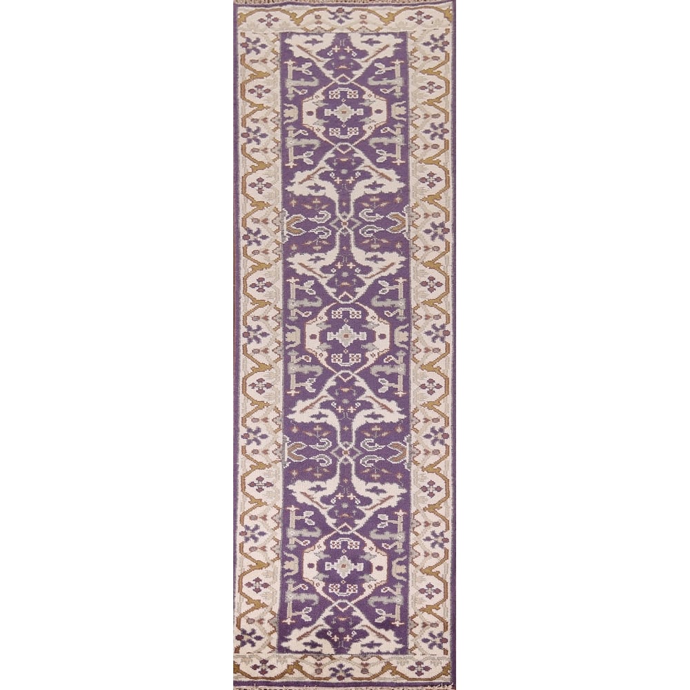Purple Oushak Oriental Runner Rug Hand-Knotted Hallway Wool Carpet - 2'6"x 10'0"