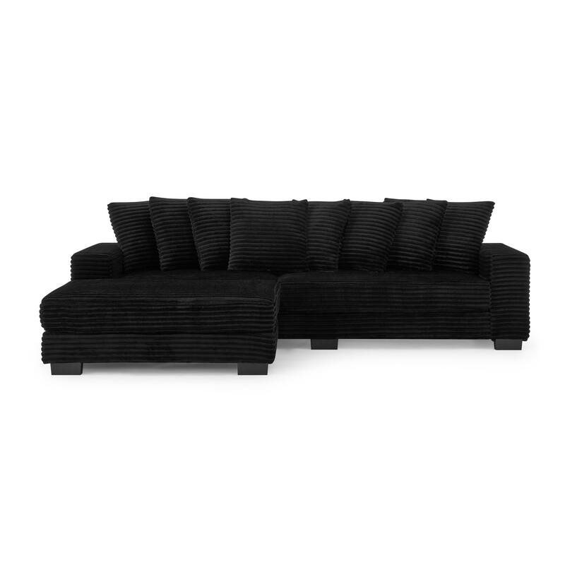 Roomfitters Corduroy Tufted Upholstered Sleeper Sectional Sofa, L-Shape Modular Convertible Sofa with Adjustable Footrests