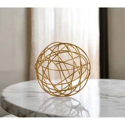 HomeRoots 7" Gold Aluminum Decorative Orb Tabletop Sculpture - 7' X '7' X '7