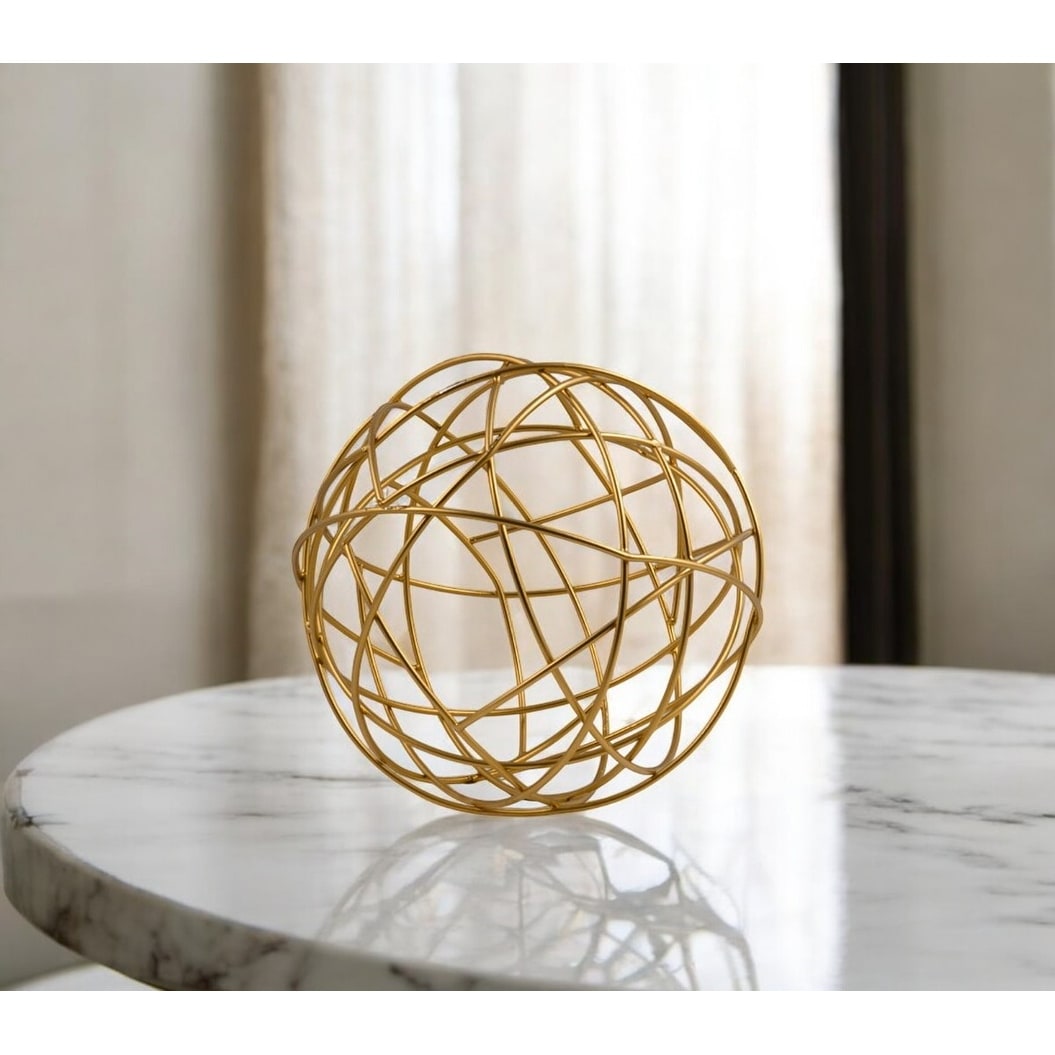 HomeRoots 7" Gold Aluminum Decorative Orb Tabletop Sculpture - 7' X '7' X '7