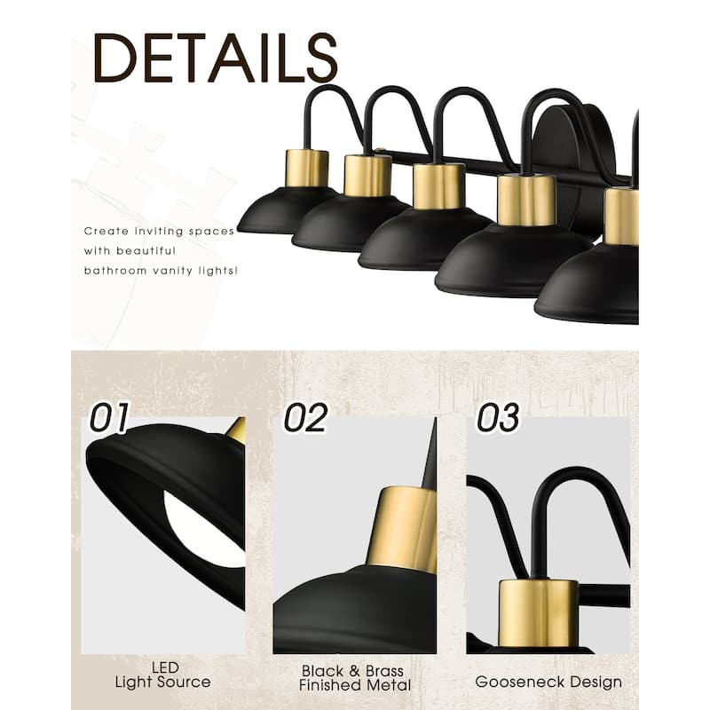 3/4/5 Light 15W LED Gooseneck Black Bathroom Vanity Light