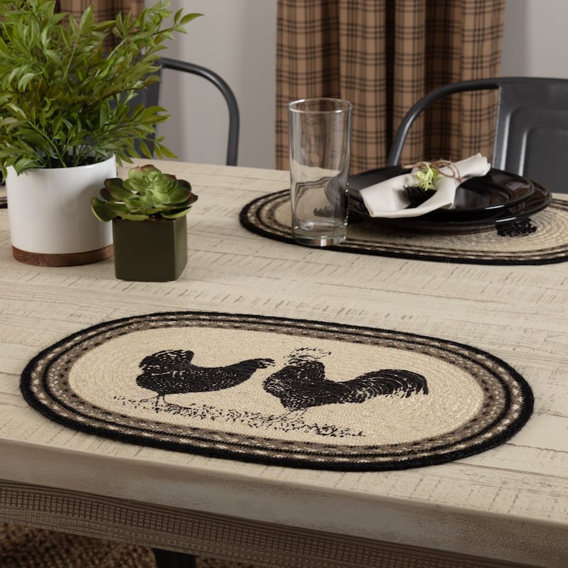 Set of 6 Sawyer Mill Charcoal Poultry Jute Placemats (12 x 18 in.) - Placemat 12x18 - Placemat 12x18 - Set of 6 - Bleached White/Asphalt/Grey Taupe