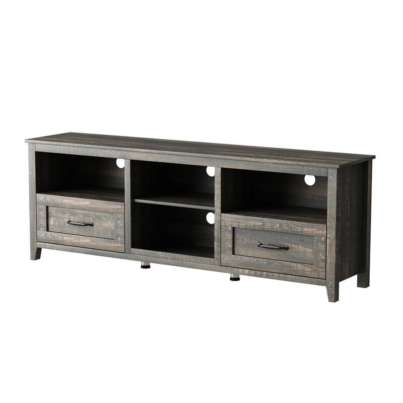 Contemporary TV Stand with 4 Open Storage Compartments and 2 Drawers, Fits 60 TVs, 70 W.