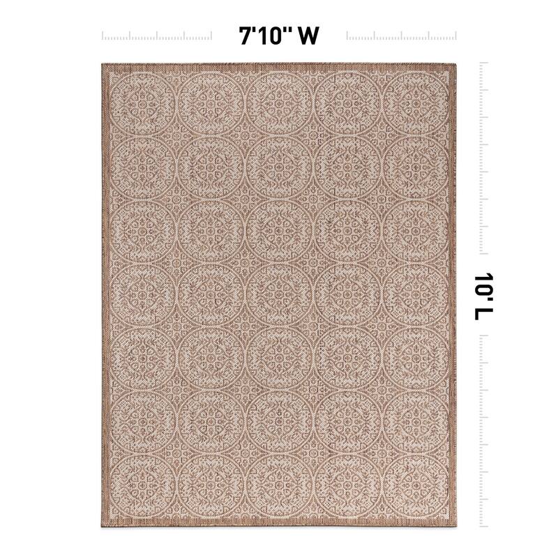 World Rug Gallery Transitional Floral Circles Textured Flat Weave Indoor/Outdoor Area Rug