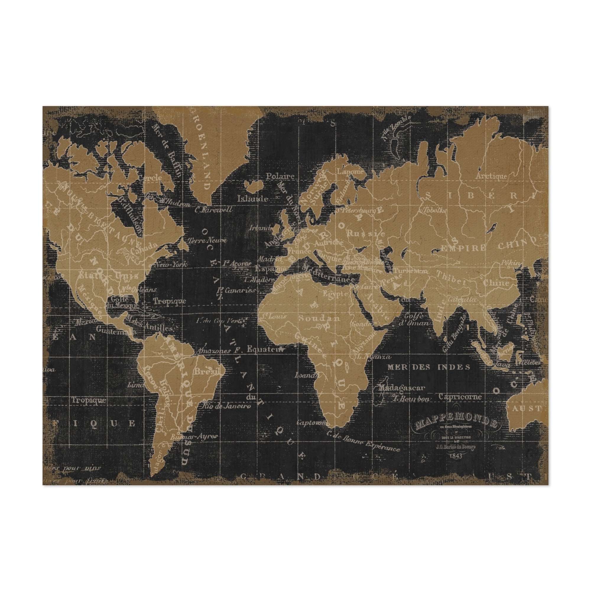 Mappemonde Borderless Black Gold Maps Globe Travel Art Print/Poster