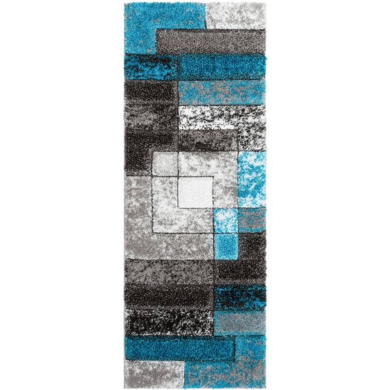 Well Woven Lolly Kenzo Retro Geometric Pattern High Low Shag Area Rug