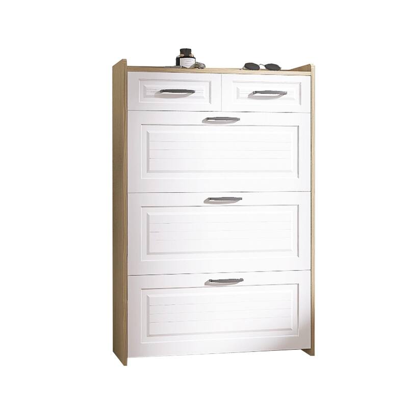 1250 White Oak Color shoe cabinet with 3 doors 2 drawers