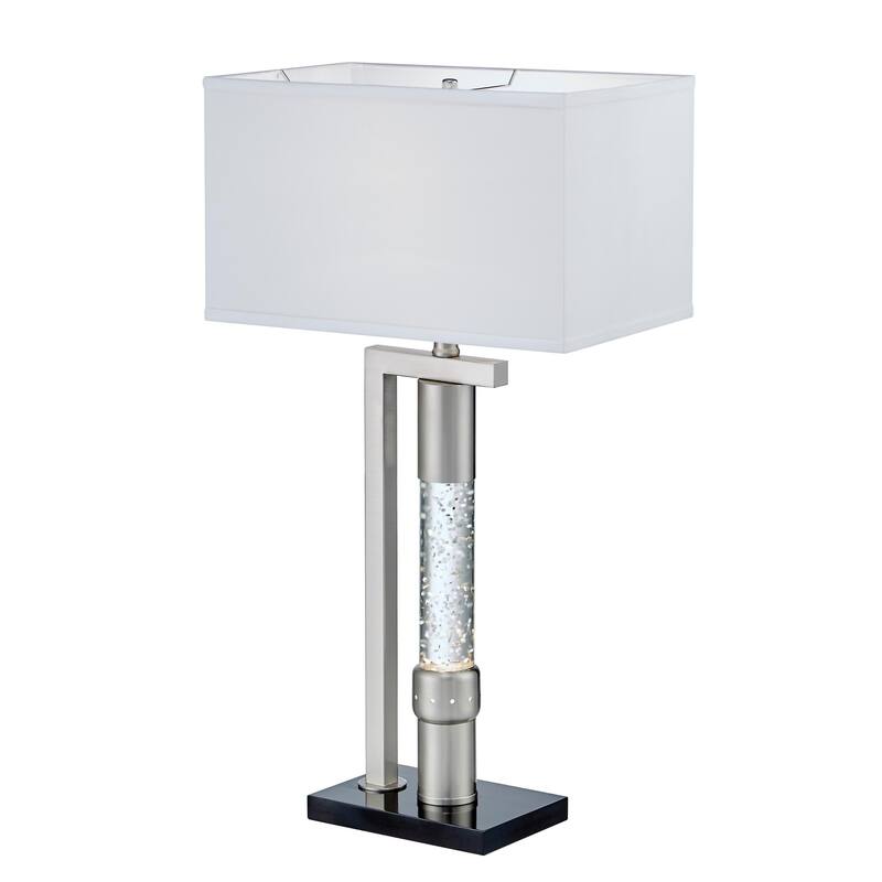 Mandy Table Lamp with Ripple Textured Glass Tube, Silver Metal 29 Inch