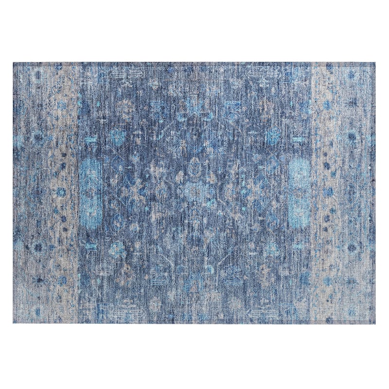 Machine Washable Indoor/ Outdoor Traditional Border Chantille Rug