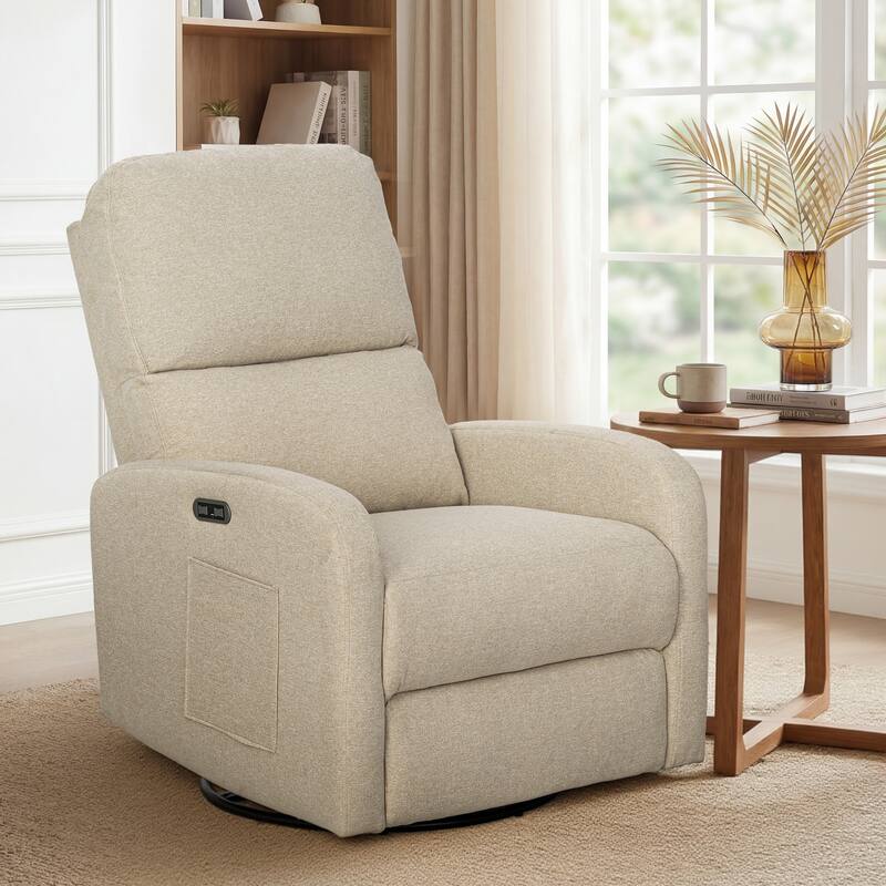 INK IVY Dakota Power Recliner 3-in-1 with Swivel, Glider, USB Ports - Beige