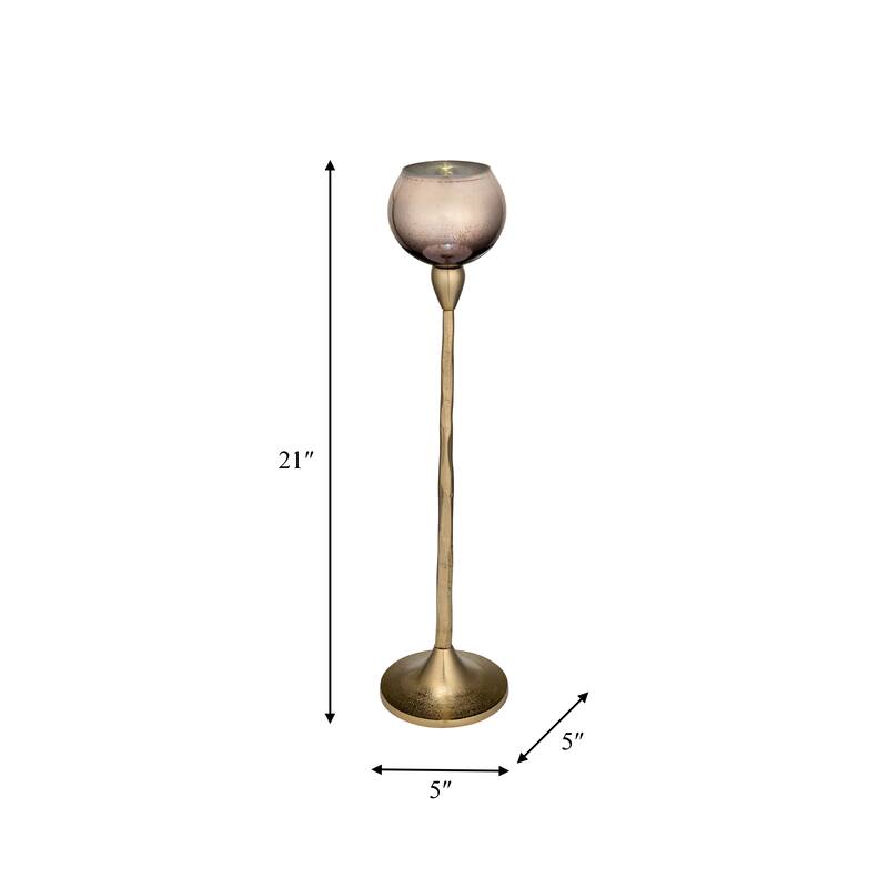Glass Metal Stem Curved Globe Candle Holder