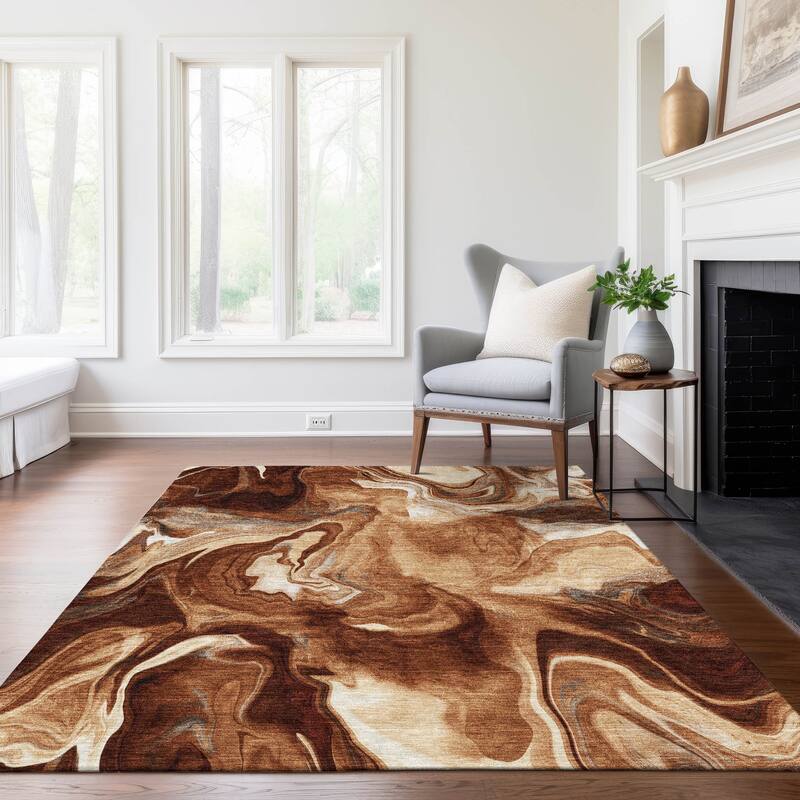 Machine Washable Indoor/ Outdoor Chantille Abstract Motion Rug
