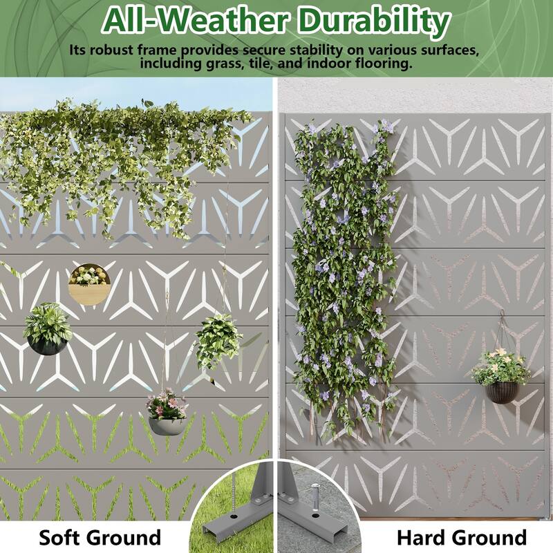 72" H×47"W Dovelina Black Outdoor Freestanding Metal Privacy Screen Decorative Garden Fence