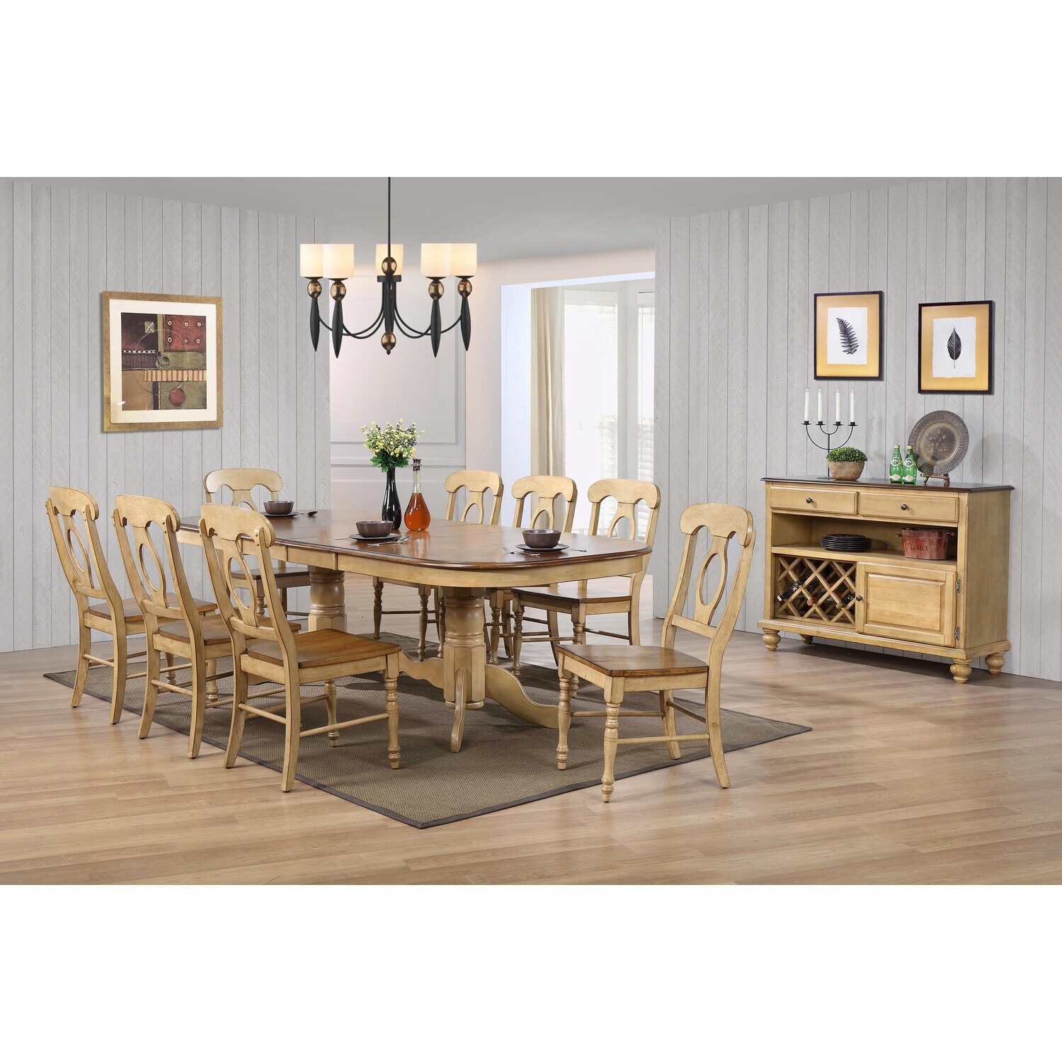 Extendable Dining Set - 10 Piece Oval Table with Chairs & Server - Coastal Style