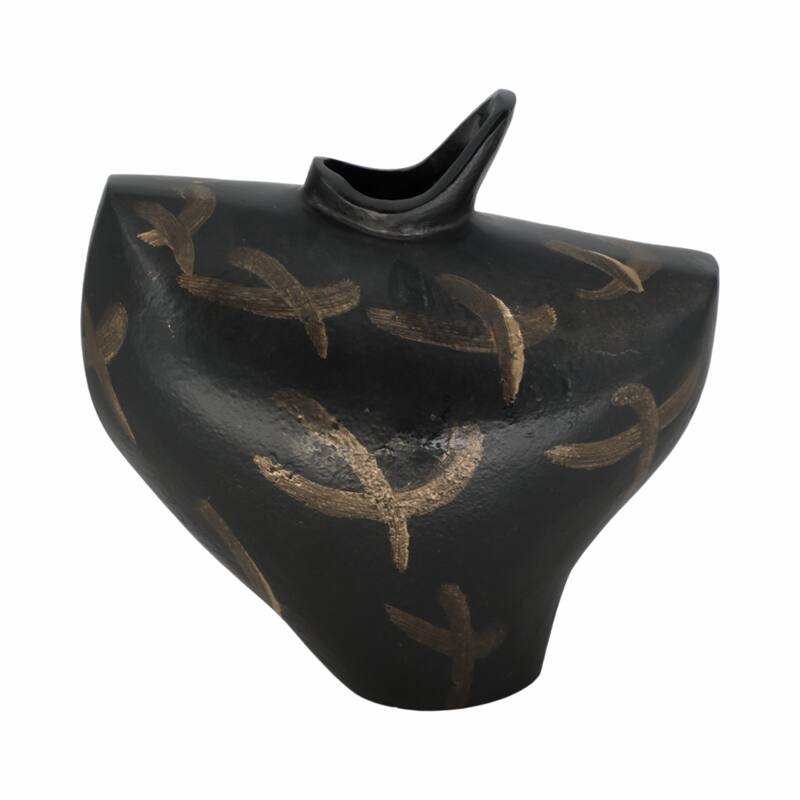 Metal Modern Sculptural Tribal Vase - Black/Gold